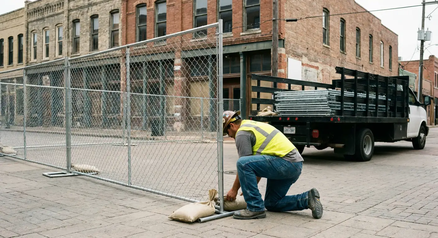 Temporary fence installation in Normal urban environment