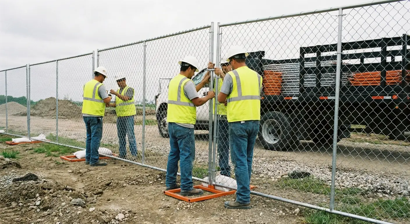 Twin City Temp Fence team installing temporary fencing in Normal, IL
