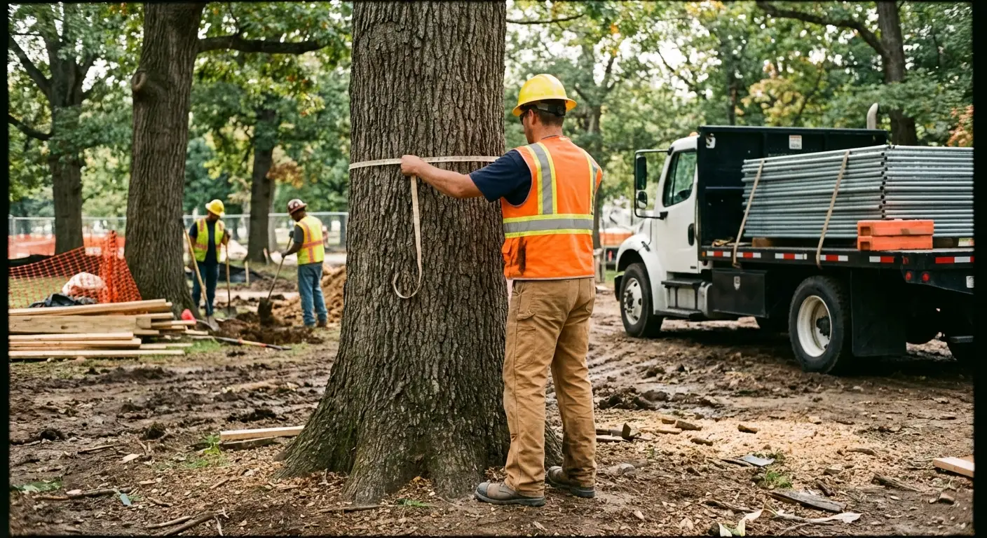 Tree protection zone fencing installation in Normal, IL
