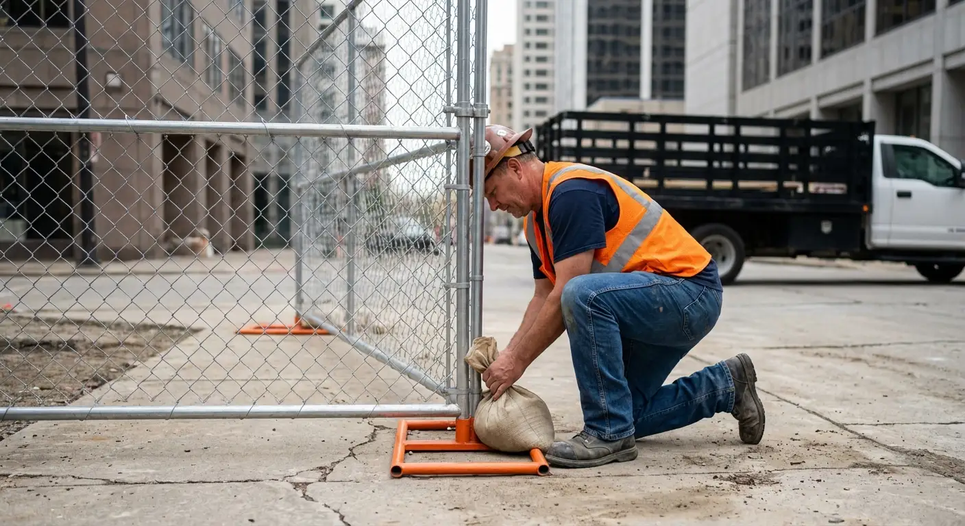 Temporary fence installation in Downtown Normal area
