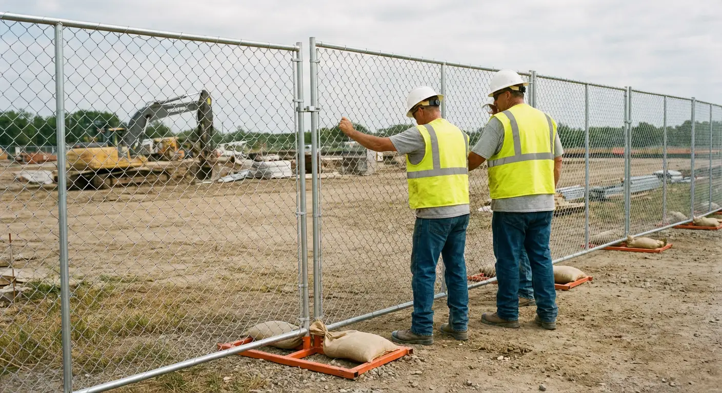Construction site chain link panel installation in Normal, IL