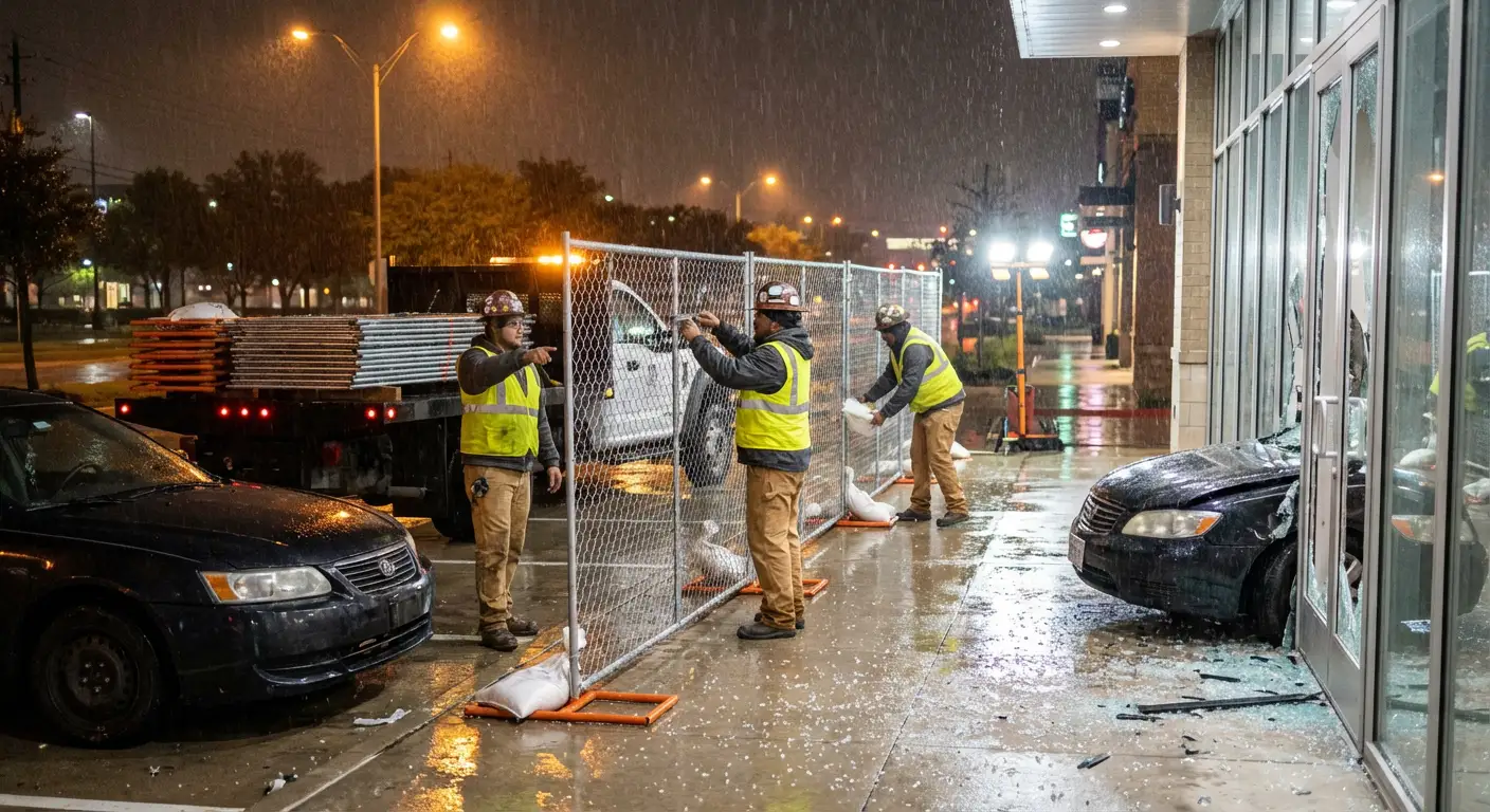 Emergency temporary fencing and dispatch logistics in Normal, IL